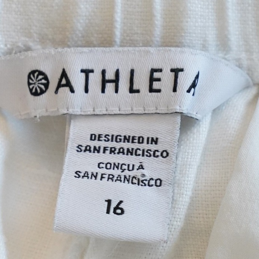 Athleta, White 100% Linen Blend Wide Leg Pants Size 16 Elastic Waist Drawstring - Picture 6 of 7